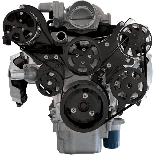 Billet Specialties Serpentine System Black Chevy LS7 Top Mount With Power Steering & Air Conditionin