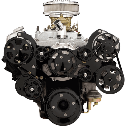 Billet Specialties Serpentine System Black SB/BB Pontiac With Power Steering & Air Conditioning Prem