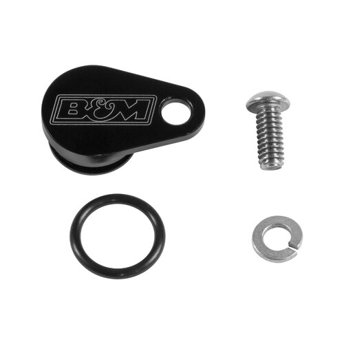 B&M Speedometer Port Plug, Billet Aluminum, Black Anodized, Each