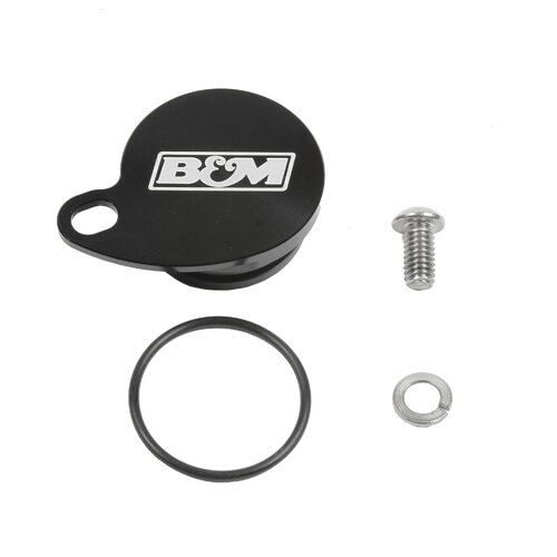 B&M Speedometer Port Plug, Billet Aluminum, Black Anodized, Mopar, Each