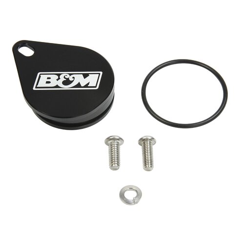 B&M Speedometer Port Plug, Billet Aluminum, Black Anodized, GM, TH400, Each