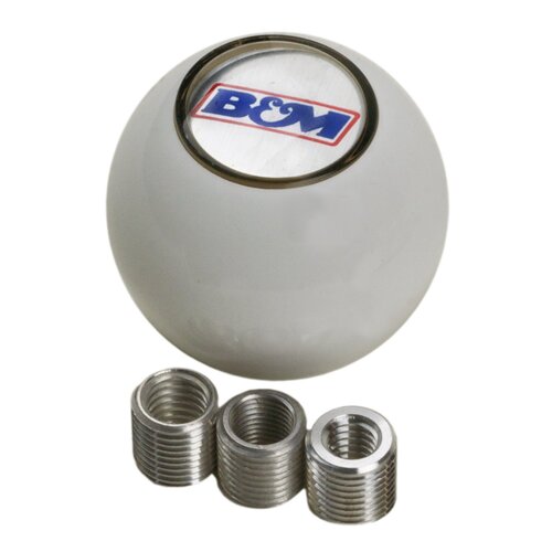 B&M Shift Knob, Round, Plastic, White, Pro Stick Logo, Automatic, Manual Transmission, Each