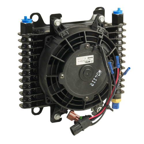 B&M Oil Cooler, Hi-Tek Supercooler with Fan, 10in. x 7-1/2in. x 4in. with 7in. diameter fan.