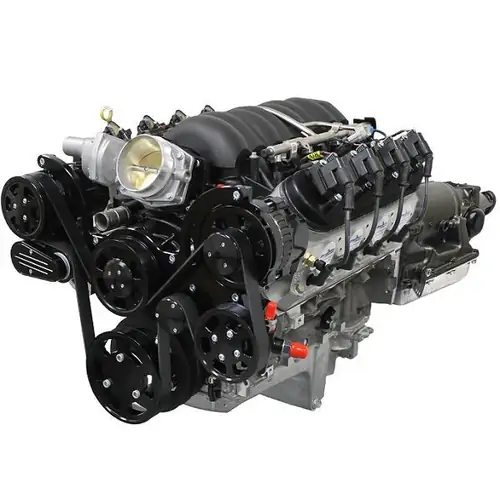 BluePrint Engines Crate Engine, GM LS Compatible 376 c.i. Engine and 4L65/70E Automatic Transmission - 530 HP, Black Pulley Kit, Fuel Injected