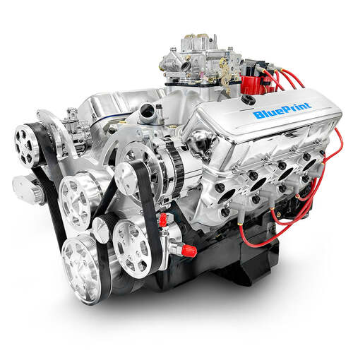 BluePrint Engines Crate Engine, For GM Chevrolet Big-Block, 496ci, 600 HP, Deluxe Dressed with Polished Pulley Kit, Carbureted, Each
