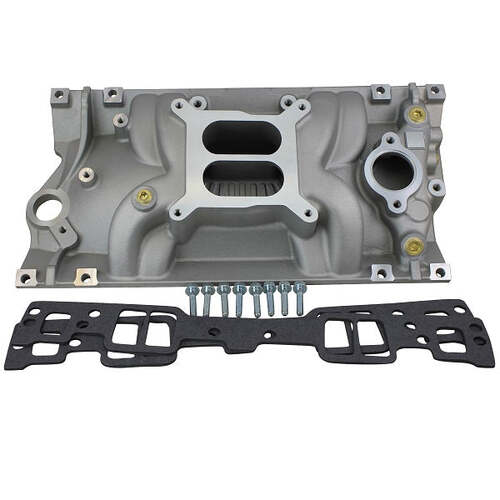 BluePrint Engines Dual Plane Aluminium Vortec Intake Manifold Kit, Square Bore, For GM Chev Small Block, Natural, Kit