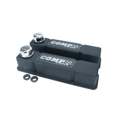 COMP Cams Valve Covers, Tall, Perimeter Bolt Mounting Style, Cast Aluminum, Black, Comp Logo, For Chevrolet, Small Block, Pair