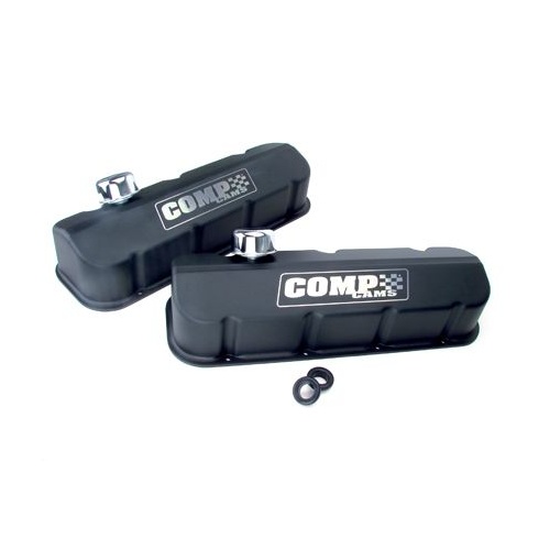 COMP Cams Valve Covers, Tall, Perimeter Bolt Mounting Style, Cast Aluminum, Black, Comp Logo, For Chevrolet, Big Block, Pair