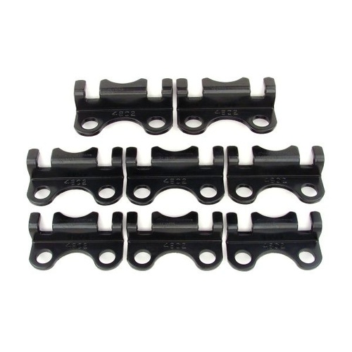 COMP Cams Guideplate, Black Oxide, Steel, Raised, 1 Piece, For Chevrolet Small Block, 3/8 in. Pushrod 7/16 in. Stud, Set of 8