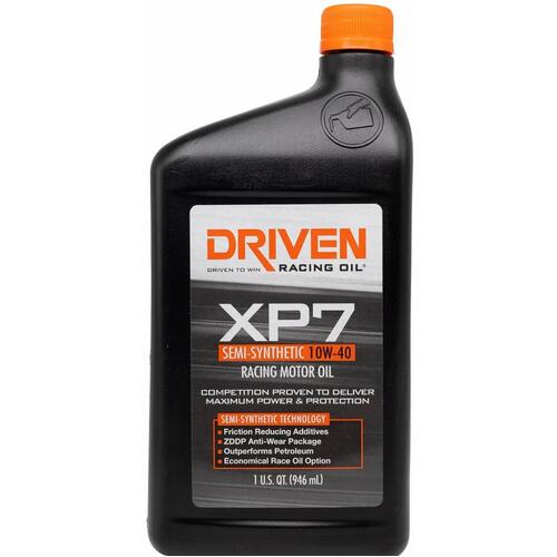 Driven Racing Oil Engine Oil, Engine Oil, Racing XP7, Semi-Synthetic, 10W40, 1 qt., Each
