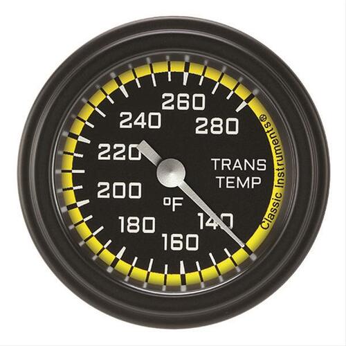 Classic Instruments Gauge, Transmission Temperature, Full Sweep 2 1/8" Diameter, Yellow, Matte-Black
