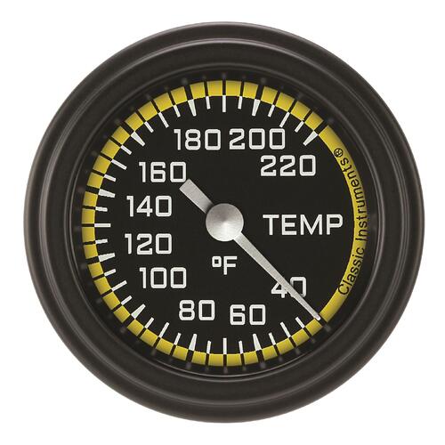 Classic Instruments Gauge, Stock Eliminator Temperature, Full Sweep 2 1/8" Diameter, Yellow, Matte-Black
