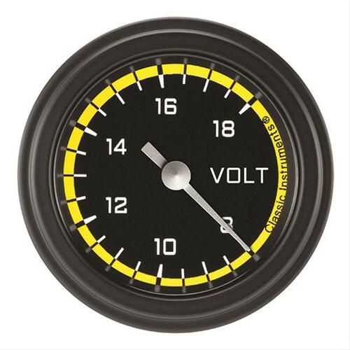 Classic Instruments Gauge, Volt, Full Sweep 2 1/8" Diameter, Yellow, Matte-Black