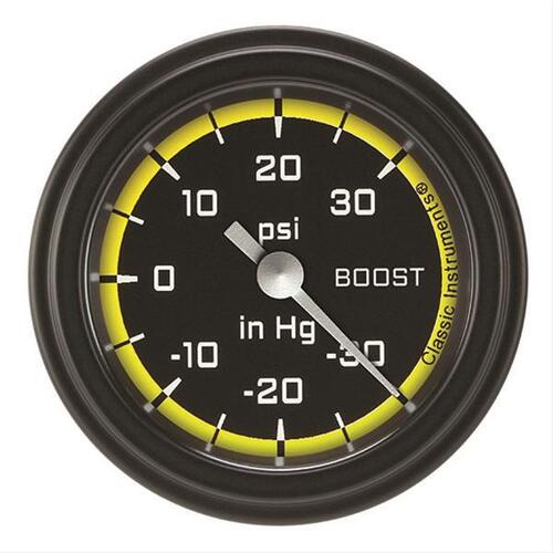 Classic Instruments Gauge, Boost/Vac, Full Sweep 2 1/8" Diameter, Yellow, Matte-Black