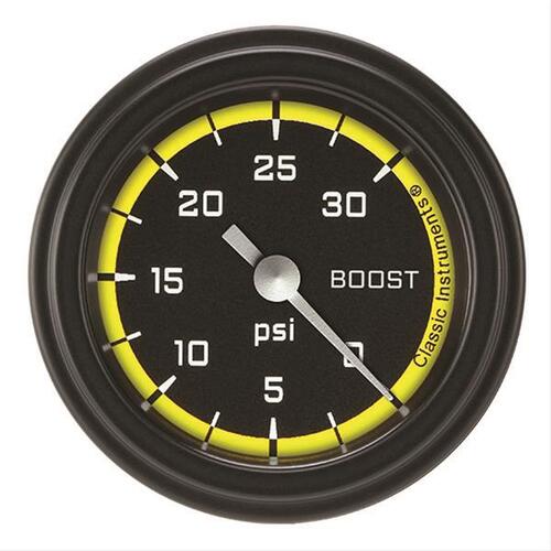 Classic Instruments Gauge, Boost, Full Sweep 2 1/8" Diameter, Yellow, Matte-Black
