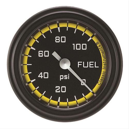 Classic Instruments Gauge, Fuel Pressure, Full Sweep 2 1/8" Diameter, Yellow, Matte-Black