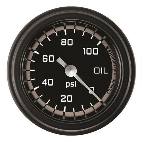 Classic Instruments Gauge, Oil Pressure, Full Sweep 2 1/8" Diameter, Grey, Matte-Black