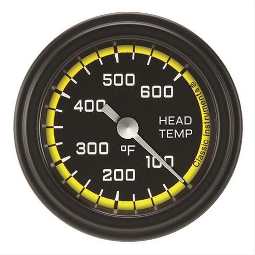 Classic Instruments Gauge, Cylinder Head Temperature, Full Sweep 2 1/8" Diameter, Yellow, Matte-Black