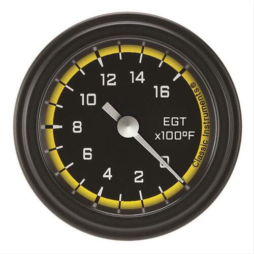 Classic Instruments Gauge, Exhaust Gas Temperature, Full Sweep 2 1/8" Diameter, Yellow, Matte-Black