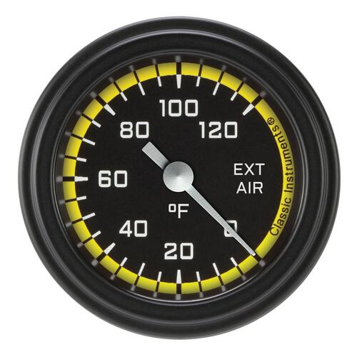 Classic Instruments Gauge, External Air Temperature, Full Sweep Diameter, Yellow, Matte-Black