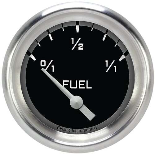 Classic Instruments Gauge, Fuel, Short Sweep 2 5/8" Diameter, Grey, Aluminium