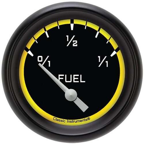Classic Instruments Gauge, Fuel, Short Sweep 2 5/8" Diameter, Yellow, Matte-Black