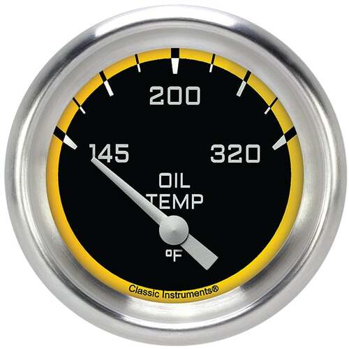 Classic Instruments Gauge, Oil Temperature, Short Sweep 2 5/8" Diameter, Yellow, Aluminium