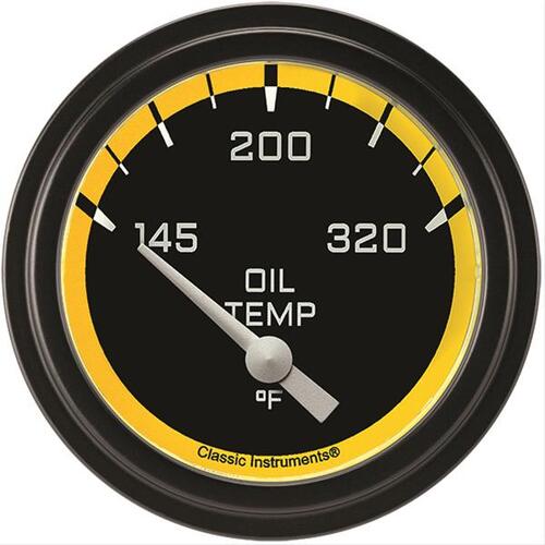 Classic Instruments Gauge, Oil Temperature, Short Sweep 2 5/8" Diameter, Yellow, Matte-Black