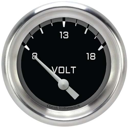 Classic Instruments Gauge, Volt, Short Sweep 2 5/8" Diameter, Grey, Aluminium