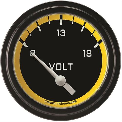 Classic Instruments Gauge, Volt, Short Sweep 2 5/8" Diameter, Yellow, Matte-Black