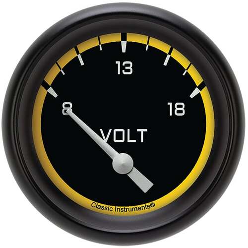 Classic Instruments Gauge, Volt, Short Sweep 2 5/8" Diameter, Yellow