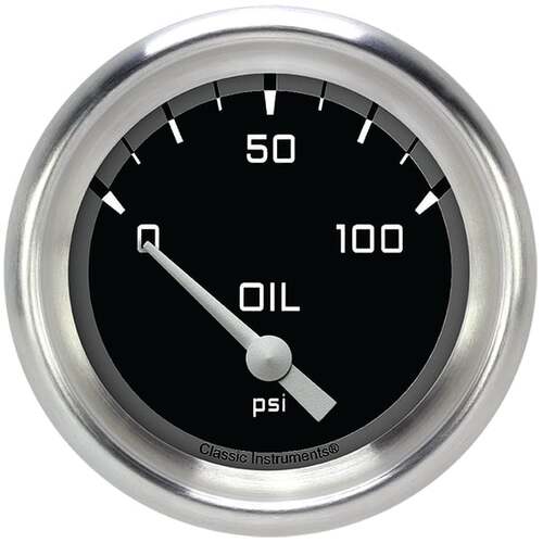 Classic Instruments Gauge, Oil Pressure, Short Sweep 2 5/8" Diameter, Grey, Aluminium