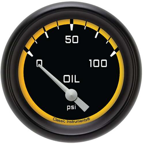 Classic Instruments Gauge, Oil Pressure, Short Sweep 2 5/8" Diameter, Yellow