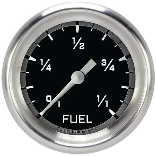 Classic Instruments Gauge, Fuel, Full Sweep 2 5/8" Diameter, Grey, Aluminium