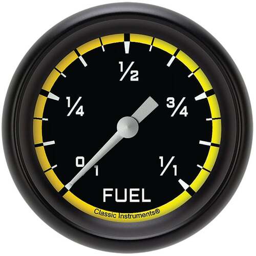 Classic Instruments Gauge, Fuel, Full Sweep 2 5/8" Diameter, Yellow