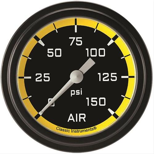 Classic Instruments Gauge, Air Pressure, Full Sweep 2 5/8" Diameter, Yellow, Matte-Black
