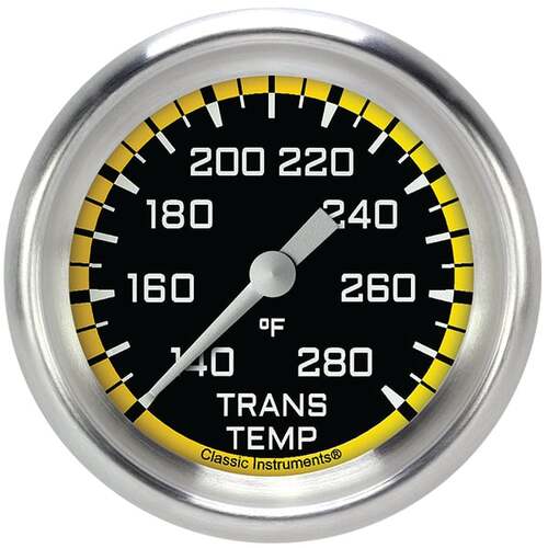 Classic Instruments Gauge, Transmission Temperature, Full Sweep 2 5/8" Diameter, Yellow, Aluminium