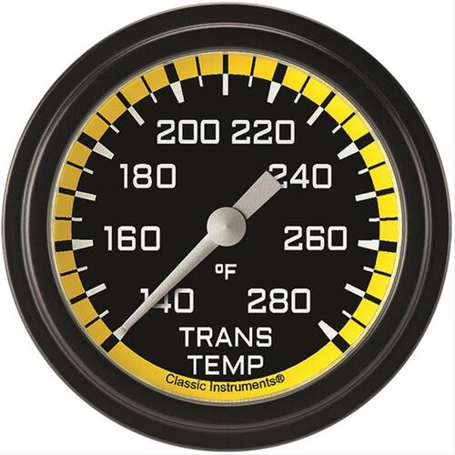 Classic Instruments Gauge, Transmission Temperature, Full Sweep 2 5/8" Diameter, Yellow, Matte-Black