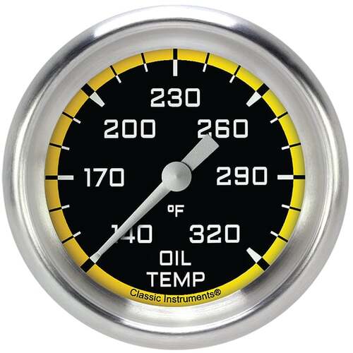 Classic Instruments Gauge, Oil Temperature, Full Sweep 2 5/8" Diameter, Yellow, Aluminium