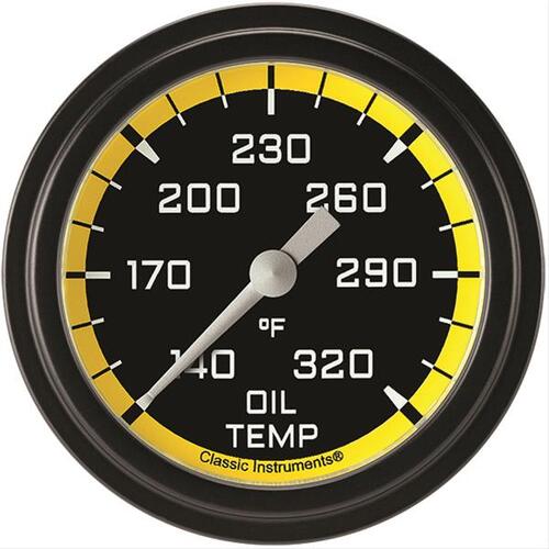 Classic Instruments Gauge, Oil Temperature, Full Sweep 2 5/8" Diameter, Yellow, Matte-Black