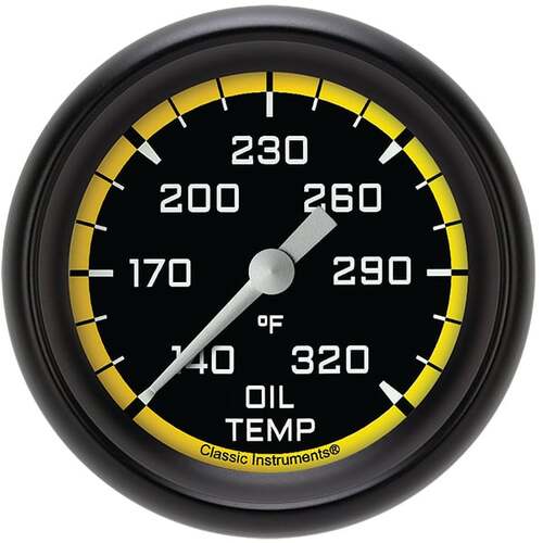 Classic Instruments Gauge, Oil Temperature, Full Sweep 2 5/8" Diameter, Yellow