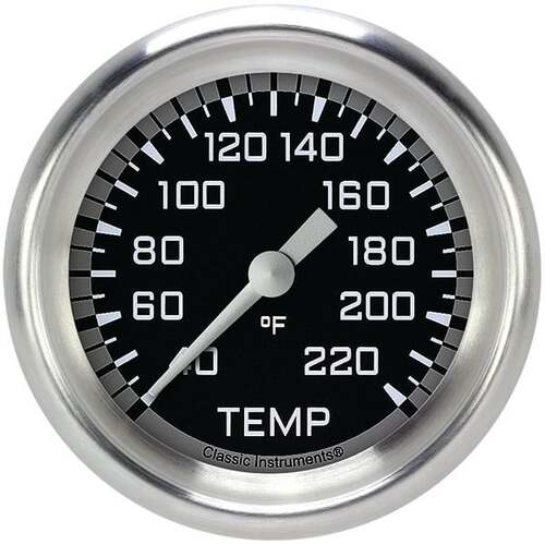 Classic Instruments Gauge, Stock Eliminator Temperature, Full Sweep 2 5/8" Diameter, Grey, Aluminium