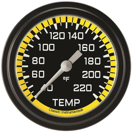 Classic Instruments Gauge, Stock Eliminator Temperature, Full Sweep 2 5/8" Diameter, Yellow, Matte-Black