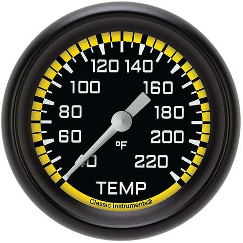 Classic Instruments Gauge, Stock Eliminator Temperature, Full Sweep 2 5/8" Diameter, Yellow