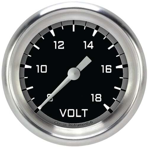 Classic Instruments Gauge, Volt, Short Sweep 2 5/8" Diameter, Grey, Aluminium