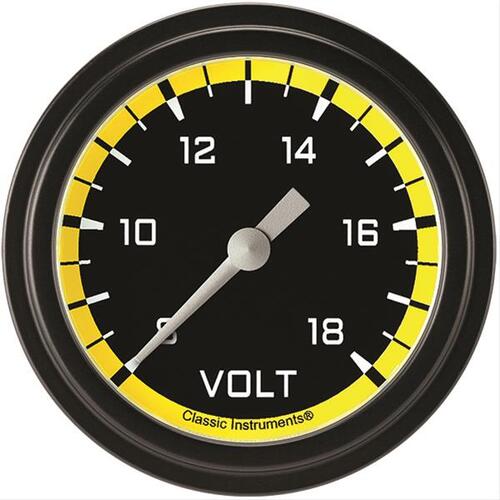 Classic Instruments Gauge, Volt, Full Sweep 2 1/8" Diameter, Yellow, Matte-Black