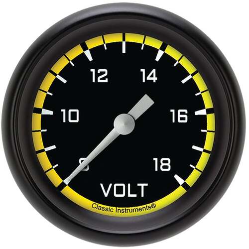 Classic Instruments Gauge, Volt, Full Sweep 2 1/8" Diameter, Yellow