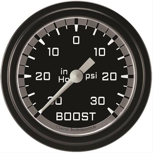 Classic Instruments Gauge, Boost/Vacuum, Full Sweep 2 5/8" Diameter, Grey, Matte-Black