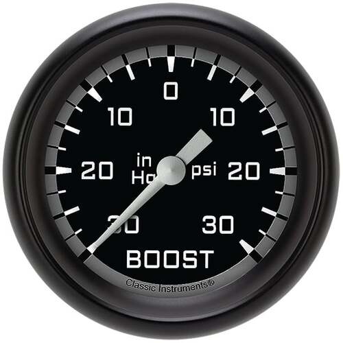 Classic Instruments Gauge, Boost/Vacuum, Full Sweep 2 5/8" Diameter, Grey