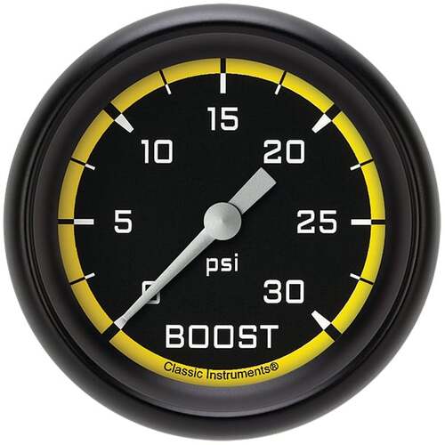 Classic Instruments Gauge, Boost, Full Sweep 2 5/8" Diameter, Yellow